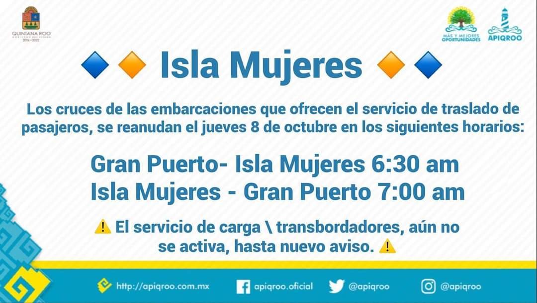 Cruces a Cozumel e Isla Mujeres se reanudan hoy jueves 8 de octubre - Punto  de Quiebre