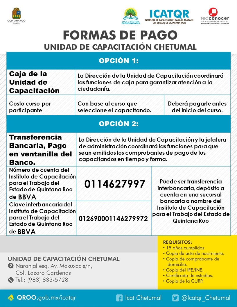 ICATQR Unidad Chetumal invita a los cursos en línea, con validez Oficial y  Curricular - Punto de Quiebre